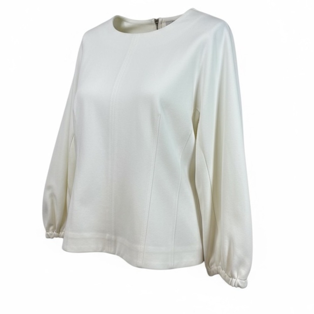 Tibi White Long Sleeve Balloon‎ Sleeve Zipper Back Crepe Blouse Top Size 12